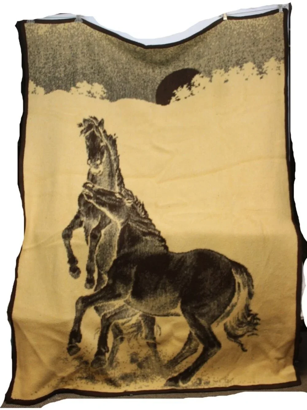 Vtg Revert Plush Blanket Wild Horses Country Equestrian Reversible Full Queen